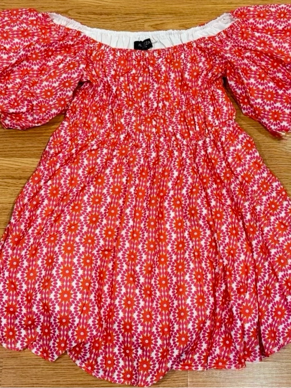 Aleeza Paris Floral Red, Pink, White and Orange Off-Shoulder Short Dress